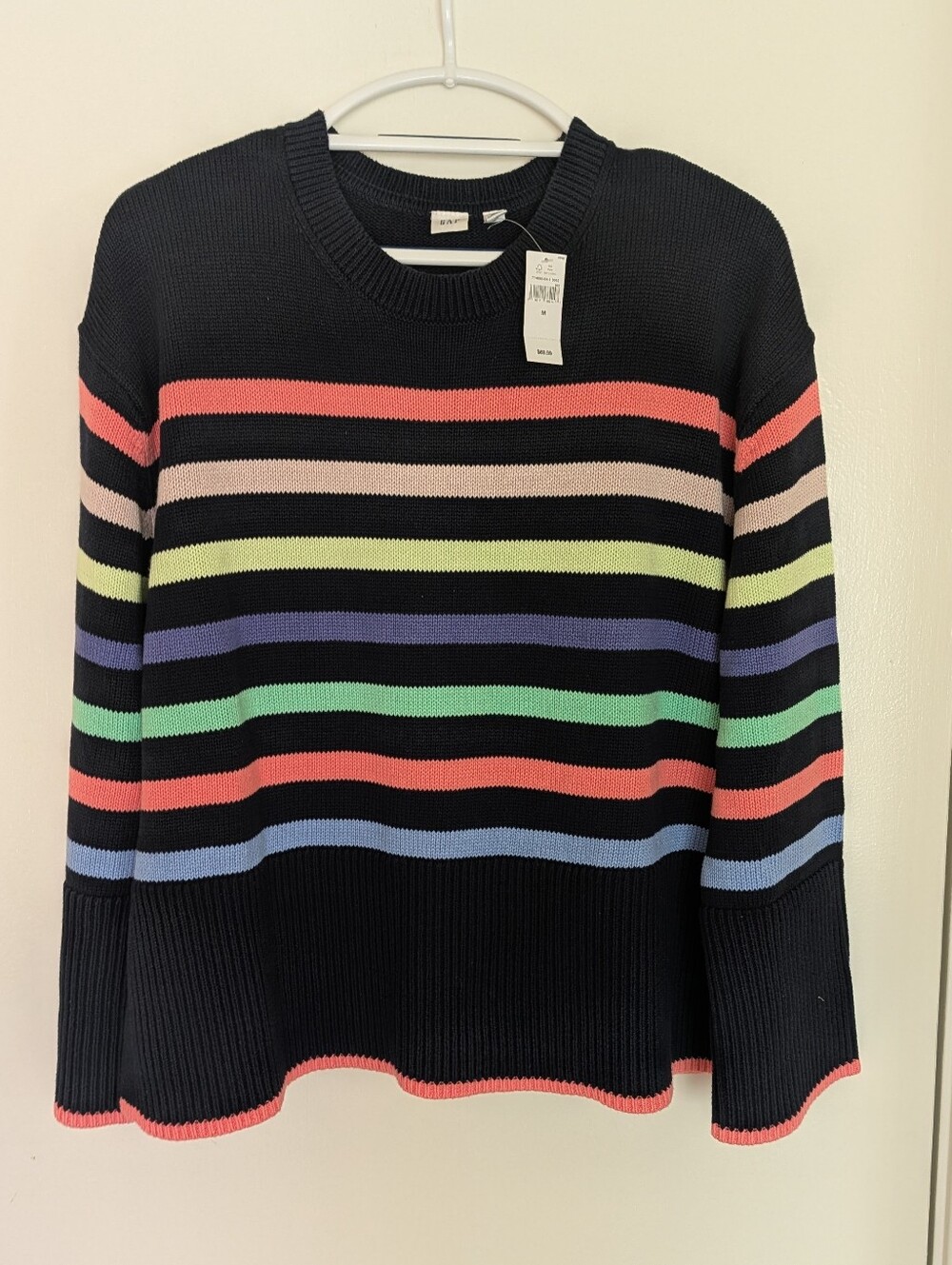 GAP 24/7 Split Hem Sweater Women's M Navy Multicolor Stripe Oversized